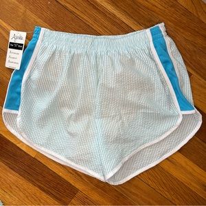 Azarhia Women’s Lined Blue & White Seersucker Athleisure Shorts - Medium - NWT